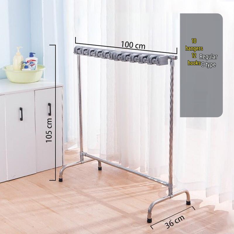 Stainless Steel Floor-Standing Mop Rack with Draining Shelf and Free Shipping