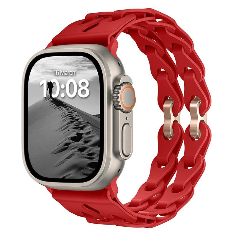 Pulseira de Silicone de Elo Duplo para Apple Watch Band Ultra 2 49mm 44mm 40mm 45mm 41mm 42mm Bracelete para Series 9 8 7 6 5 4 SE 3