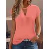 Women's Fashion Tops Short Sleeve V Neck Solid Color T-Shirt