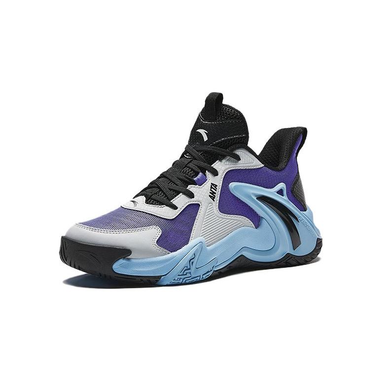 Anta Kids Air Space Comfortable Sports Shock Absorbing Wear Resistant Low Top Basketball Shoes Kids Basketball Shoes White Purple Black A312421106-1