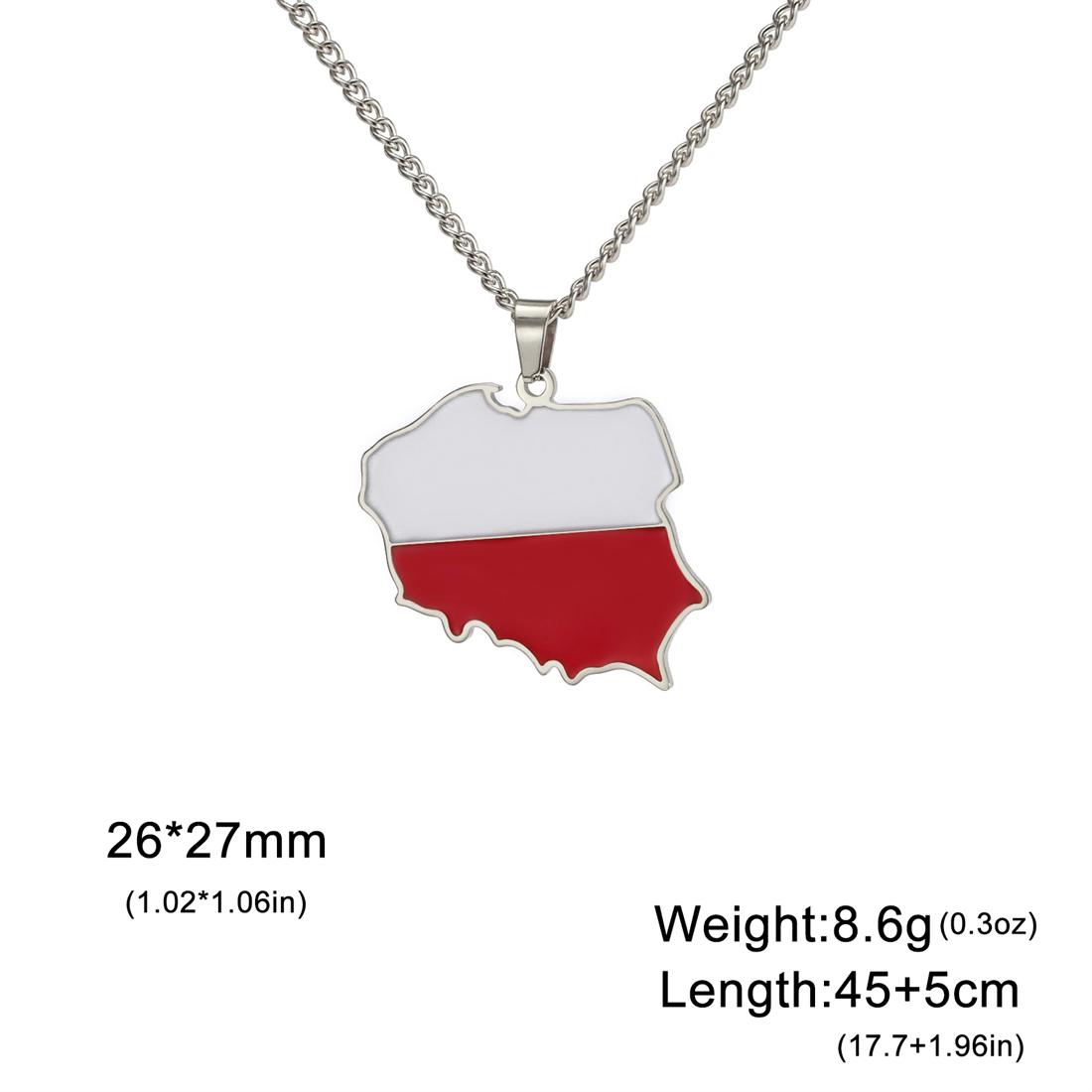 

Stainless Steel Poland Map Flag Pendant Necklace For Women Gold Silver Color Drip Oil Country Jewelry Gifts