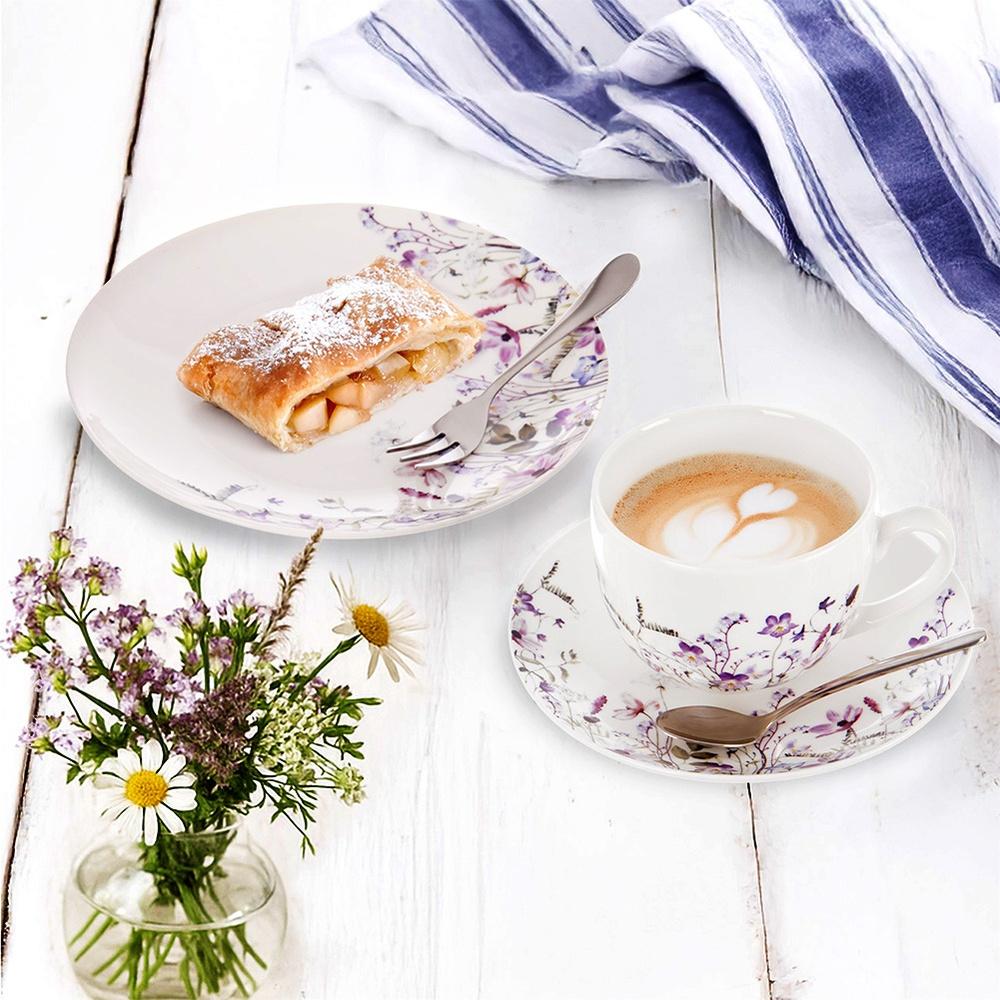 Filiżanka Kwiaty ze Spodkiem Porcelanowa do Picia Kawy Herbaty 260 ml