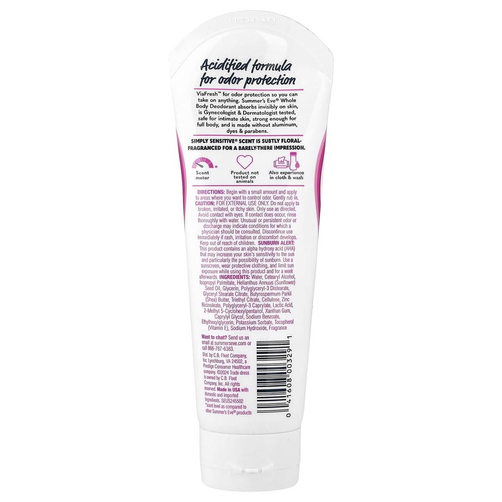 Summer's Eve Ultimate Odor Protection™, Body Deodorant, Simply Sensitive®, 89 Ml (3 Fl Oz)