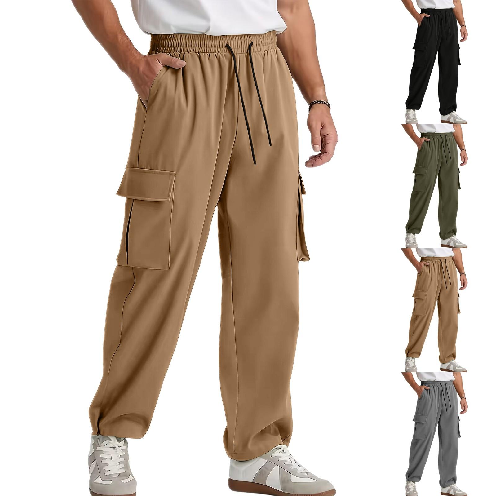 

Men s Loose Casual Multi-pocket Work Pants, Youth Stretch Waist Drawstring Pants L армія зелений колір