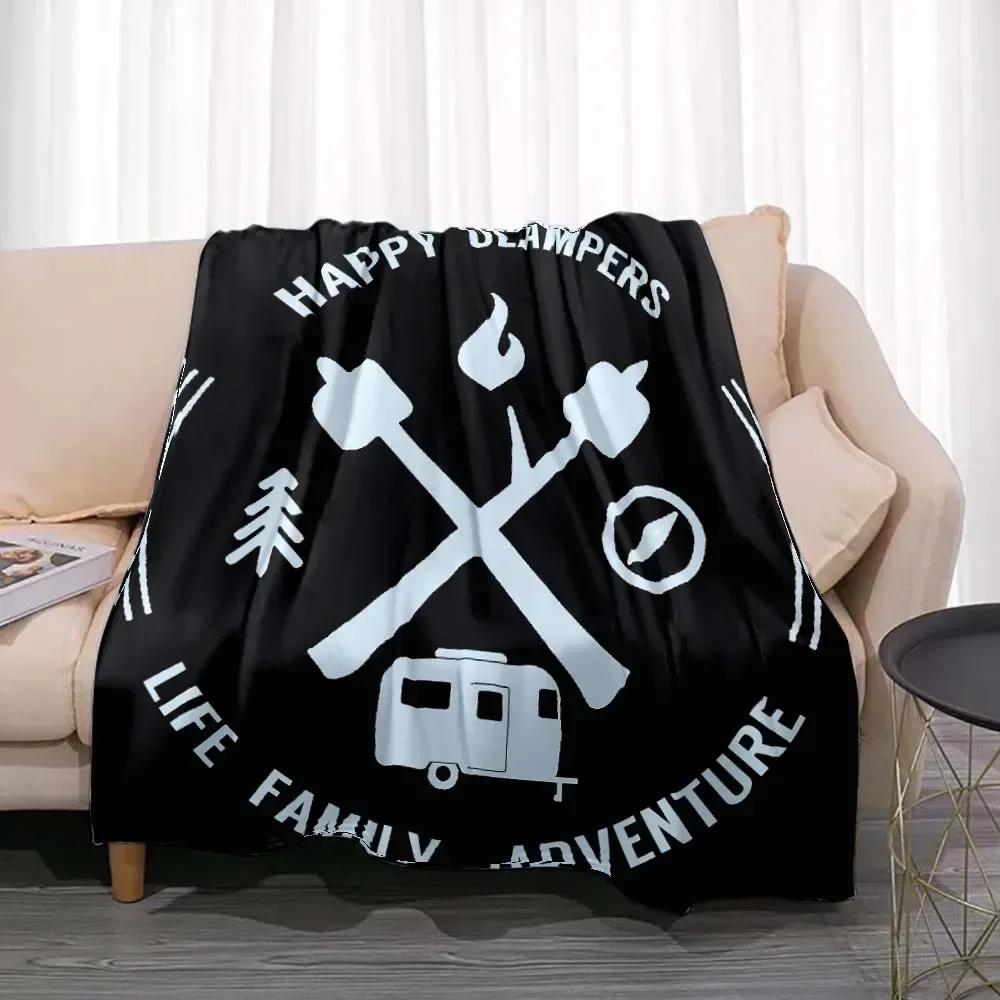 Fashionable Blanket Summer Happy Camper Camping Throw Bed Sofa Office Air Conditioning Soft Leisure Travel Customizable Throw