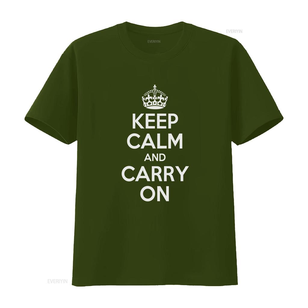 Keep Calm And Carry On T-shirt Dettato Britannico Rimani Forte Testo Vintage Lavato Leggermente Elastico Casual Abbigliamento Firmato Morbido