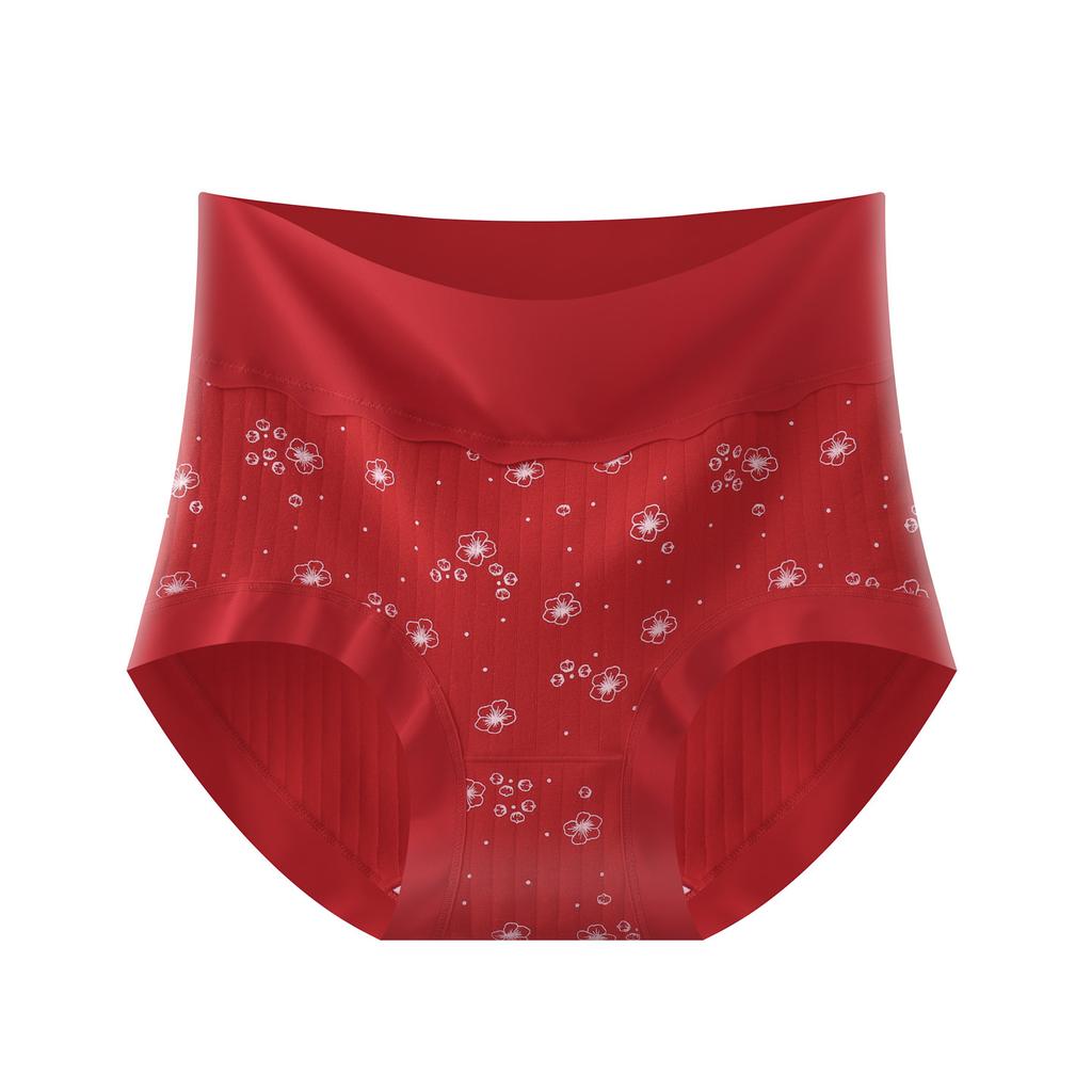 Big Size Spring and Summer Benming Year Red Extended High Waist Abdominal Hip Briefs