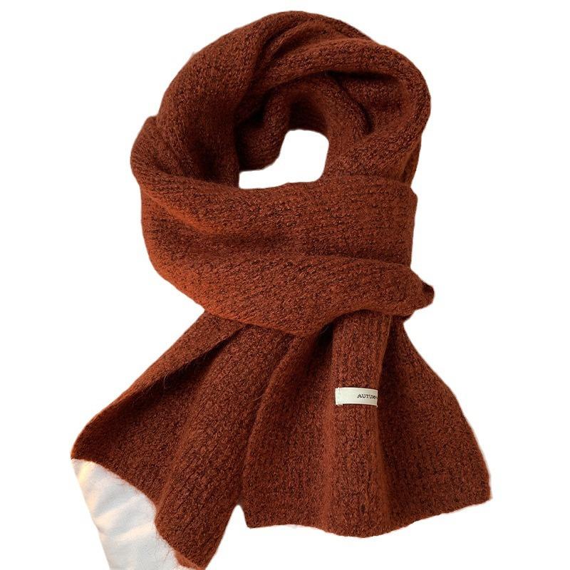 Scarf Women's New Winter Knitted Wool Scarf Red Korean Version Versatile High End Solid Color Warm Couple