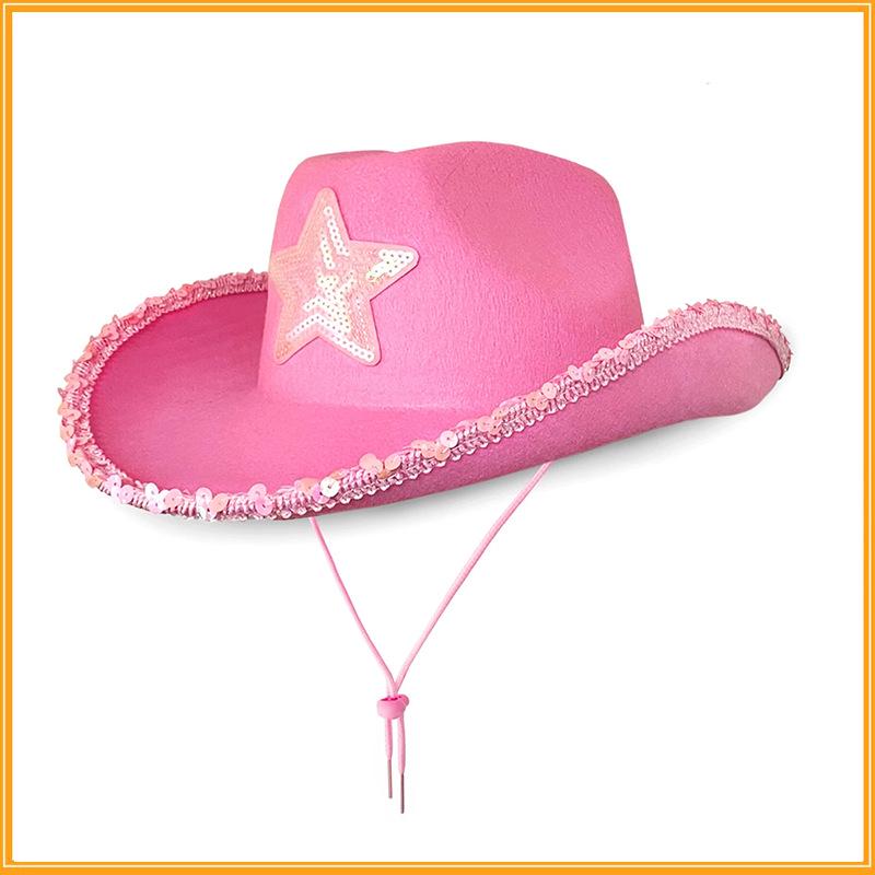 Pink Bride Party White Denim Hat with Five-Pointed Star Design