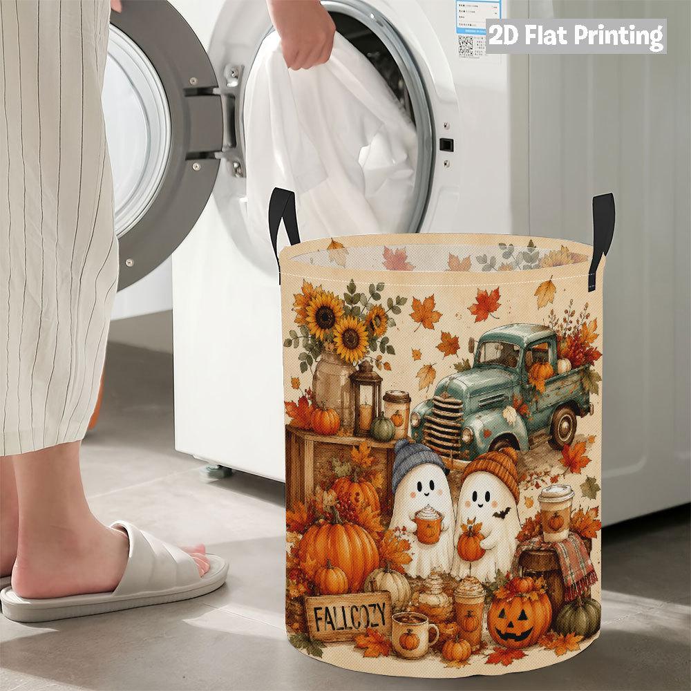 Collapsible Laundry Basket Large Round Waterproof Fabric Hamper Dirty Clothes Storage Bin Toy Organizer with Handles