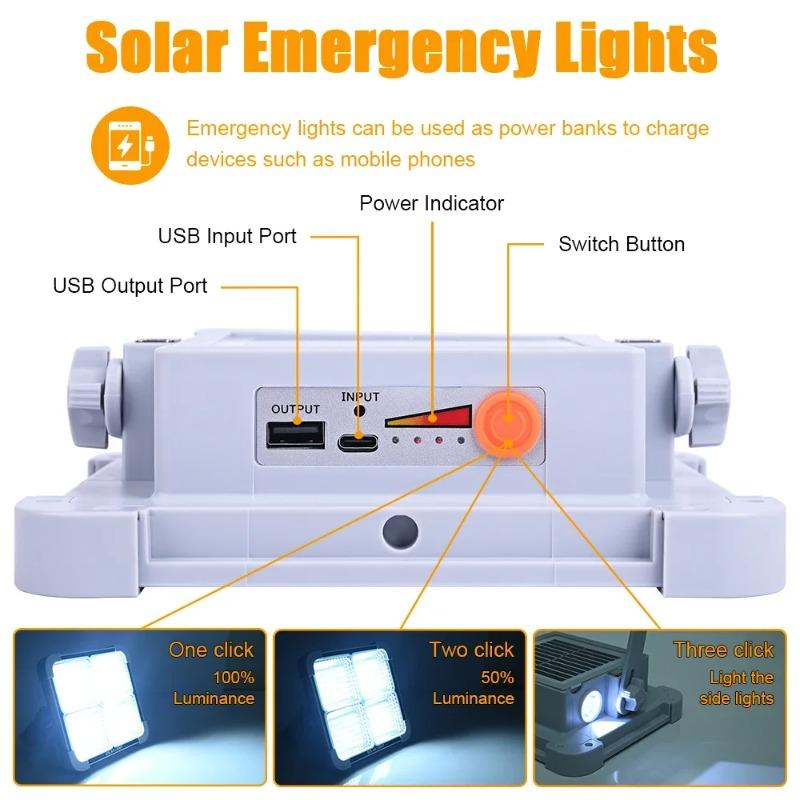 Rechargeable Solar Floodlight Outdoor Portable LED Multifunctional Spotlight Waterproof Emergency Lighting Floodlight