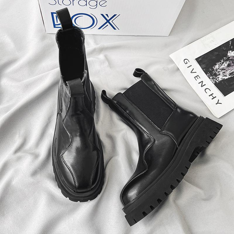 

2025 autumn new black small leather shoes medium boots couple retro trend versatile platform straight boots women s shoes 38 чёрный
