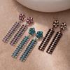 Niche Premium Sense Vintage Flower Geometric Rectangle Turquoise Earrings Heavy Industry Bohemian Ladies Earrings