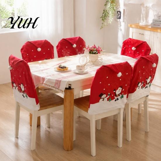 Universal Dining Chair Covers Christmas Santa Snowman Cover, Festive Slipcover, Decorative Back Xmas Party Supplies Reusable