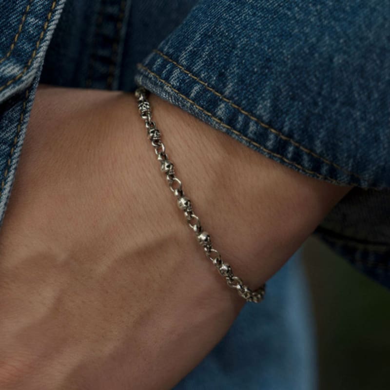 HARANG HR 149B_Silver Skull Chain Bracelet
