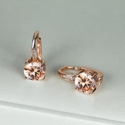 Luxury Rose Gold Color Round Cut Champagne Aqua Pink Blue Stone Drop Dangle Earrings Clip On Earrings Wedding Jewelry