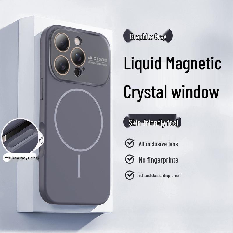 Apple iPhone 14/15/16 Pro Max Magnetic Silicone Case with Large Crystal Window iPhone 15 Pro