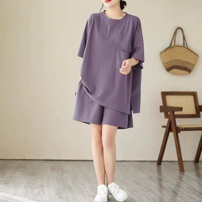 

Плюс Размер Женский Модный Костюм В Западном Стиле Женский Летний Свободный Повседневный Костюм Из Двух Частей С Короткими Рукавами Женская Одежда XL