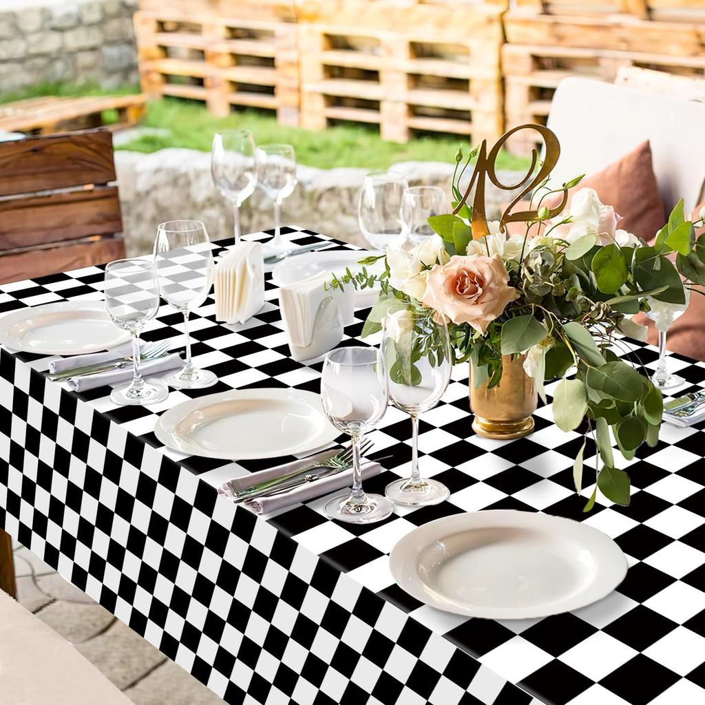 Oigco 3 Pack Black and White Checkered Tablecloths Race Car Theme Tablecloths for Motor Racing Birthday Party Decorations, 54" x 108