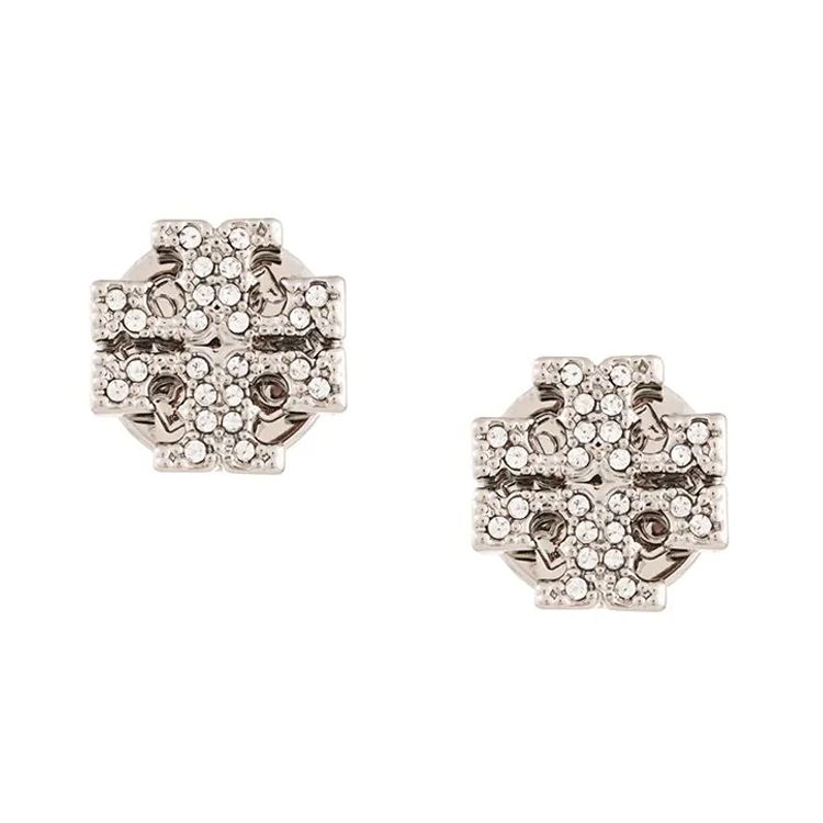 Tory Burch Classic Logo Silver Earrings With Diamonds Women earrings 53423-042