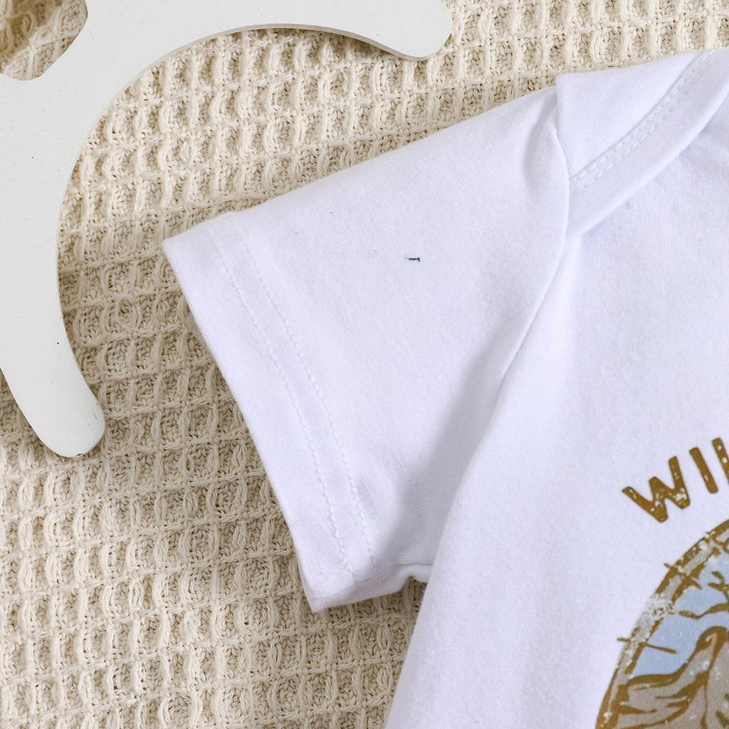 1-18 Months Baby “Wilder Than The West” Print Cotton Bodysuit Short Sleeve Jumpsuit Onesie