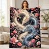 Yin Yang Dragons Cherry Blossoms Coral Fleece Blanket Fantasy Decor