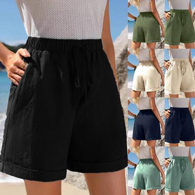 Damen Shorts Einfarbig locker Tasche elastischer Bund Kordelzugshorts