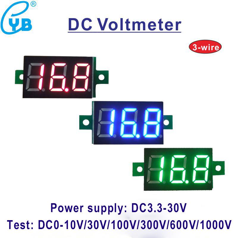 YB20 DC 0-100V 300V 600V LED Digital Voltmeter Voltage Meter Volt Instrument Tool 3-Wire Red Display Volt Panel Meter Monitor