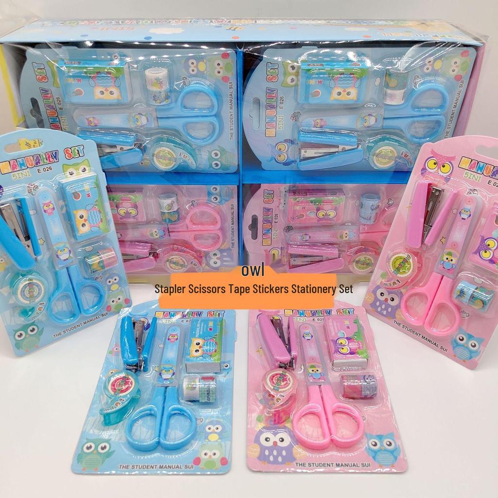 Adorable Student Stationery Set: High-Quality Scissors, Stapler, Tape & Stickers - Perfect Gift for Children's Learning