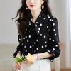 2026 New Spring Fashionable and Elegant Top, Black Polka Dot Long Sleeve Versatile Chiffon Shirt