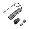 Sanwa Direct USB Hub 10 Port Self-Powered USB Charger with Individual Switch USB3.2/5Gbps with AC Adapter 400-HUBA23GM