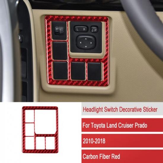 Red Carbon Fiber Car Front Headlight Switch Decoration For Toyota Prado 2010-18