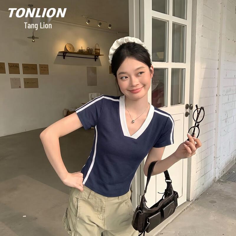 TonLion Women s V-Neck Slim Fit Short Sleeve Tee S
