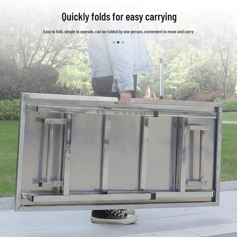 Stainless Steel Foldable Table - Portable BBQ & Camping Workbench with Cutting Board