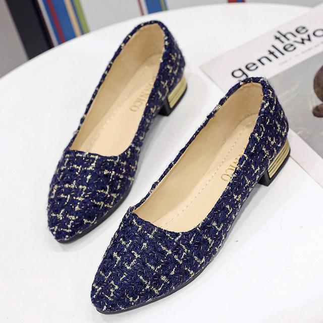 Women Flats Slip On Flat Gold Pointed Toe Casual Shoes Plaid Boat Shoes Metal Heels Female Shoes Shallow Ladies Footwears Size42