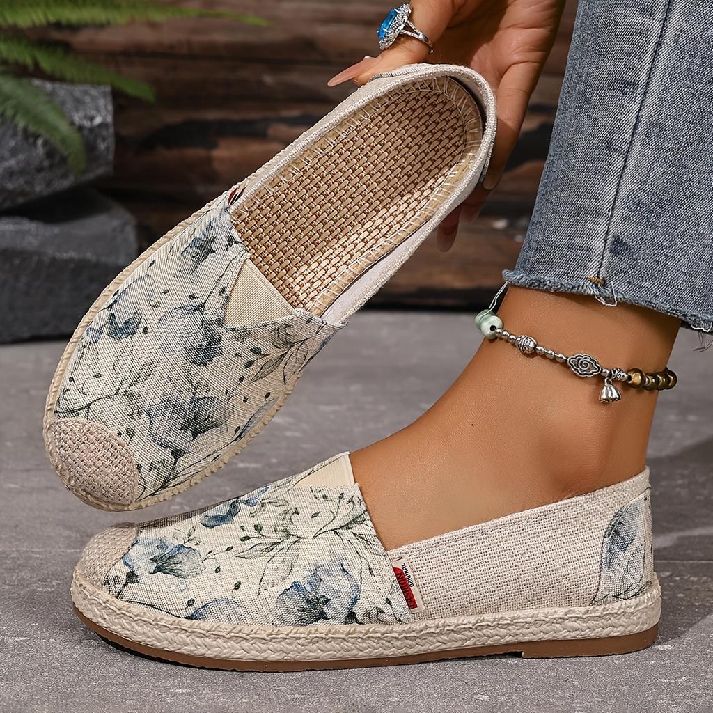 Antypoślizgowe Buty Vintage Damskie Lniane Buty Nowy Chiński Styl Styl Narodowy Drukowane Buty z Trawy Plecione Miękka Podeszwa Antypoślizgowe Buty dla Mamy