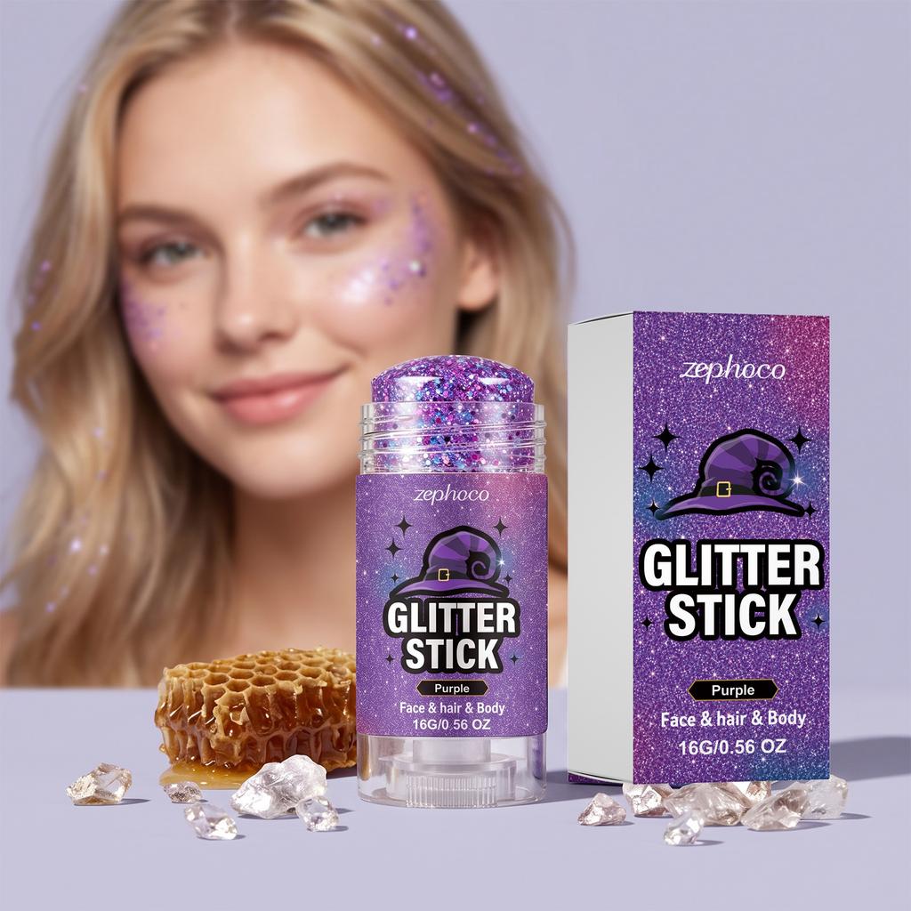 Halloween Glitter Makeup Stick Purple Shimmer Makeup Stick Festival Party Face & Body Cosmetic Stick