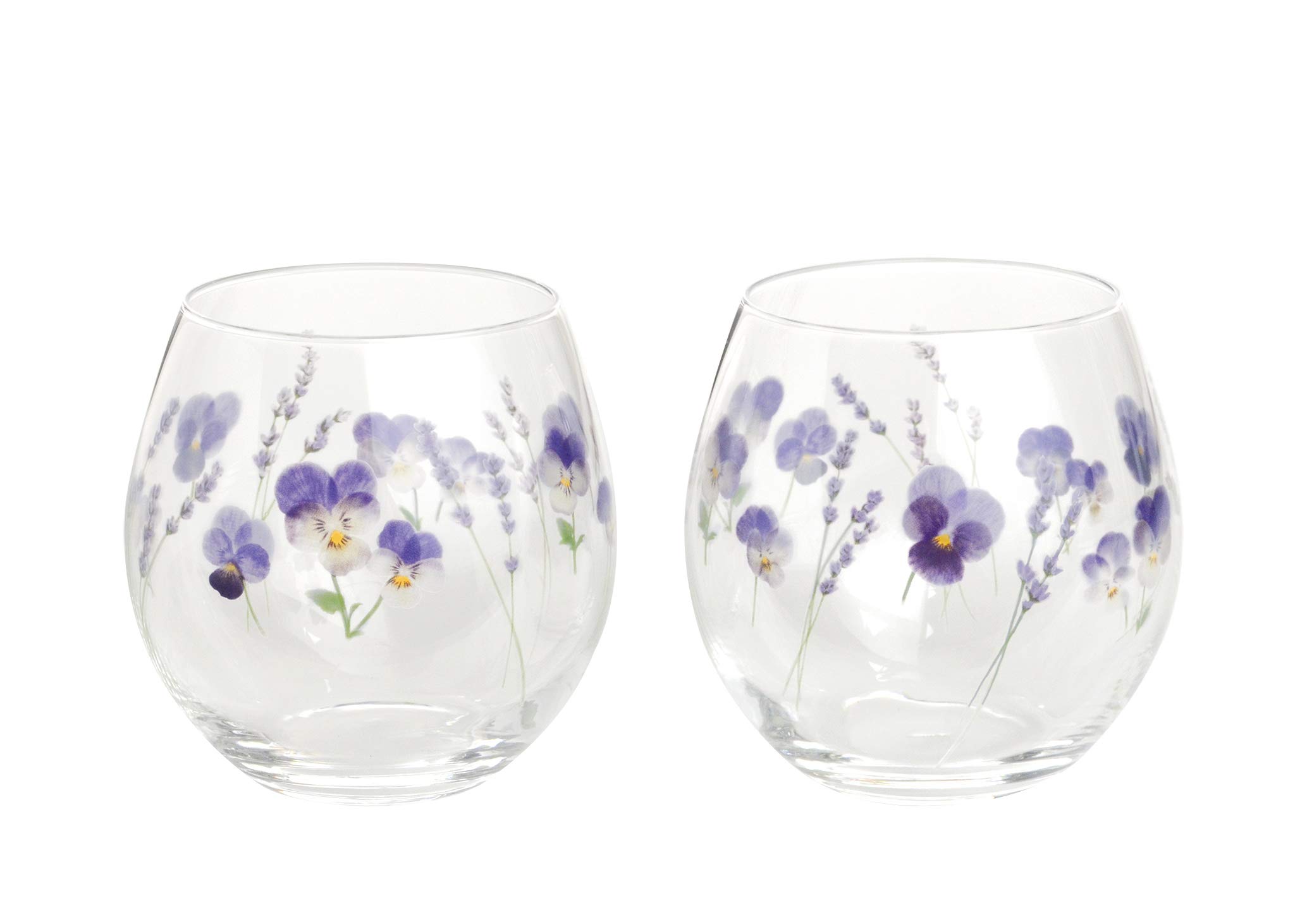 

Toyo Sasaki Glass Hanafumi Tumbler Glasses, approx. 380ml, Set of 2, Viola and Lavender Design, Made in Japan, Dishwasher Safe, G099-T283