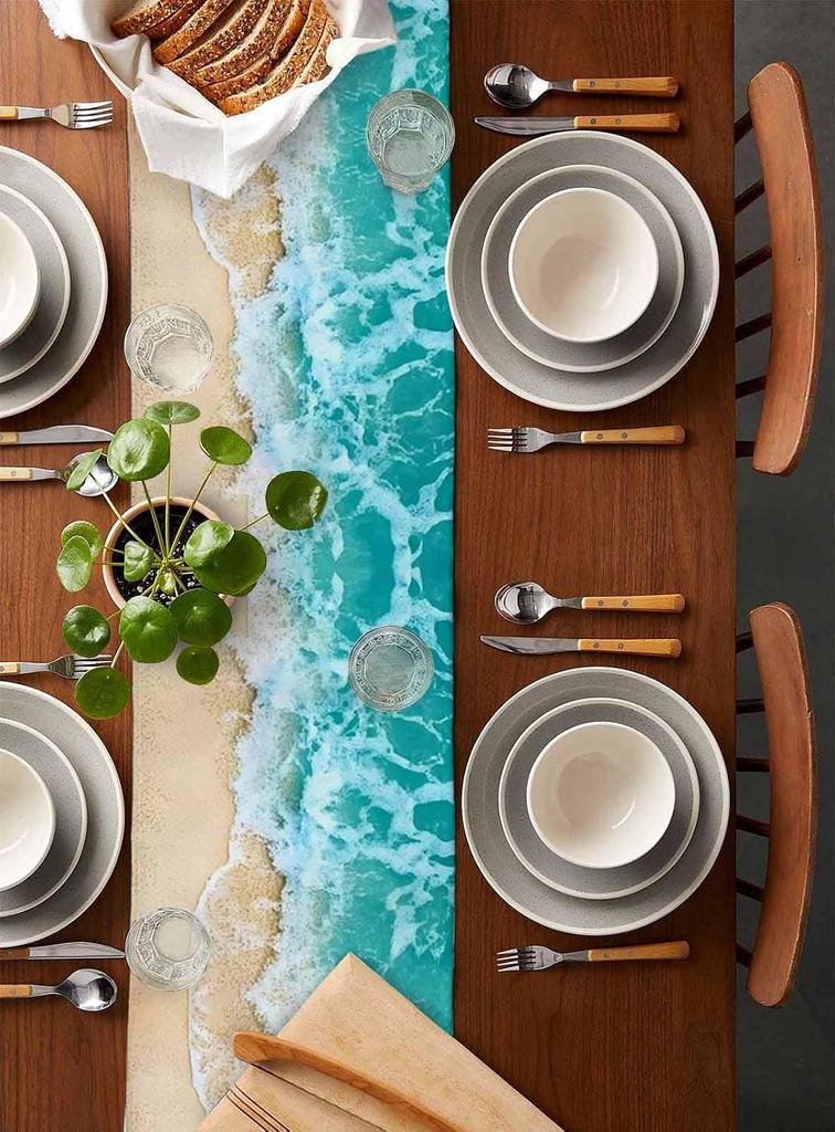 Ocean Turtle Table Runner Party Decor Nautical Turquoise Sea Turtle Beach Wave Kitchen Dining Table Runner Wedding Decorations