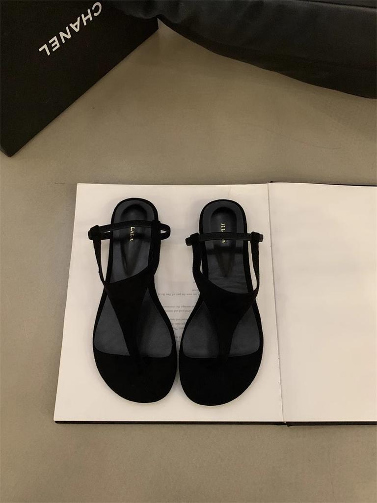 2025 New Summer Wear Casual French Cool Slippers Internet Celebrities with Suede Flat Toe Roman Sandals Women