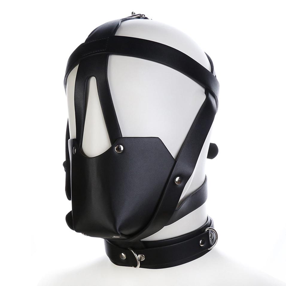 SM Leather Hood Mask  Bondage Harness Gag Muzzle Mask With Ball Mouth Gag Fetish Erotic Slave Restraint Sex Toys For Couples