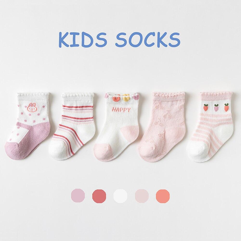 5 Pairs Baby Boys Girls Socks Cute Cotton Socks Soft Breathable Children's Striped/Plaid/Cartoon Socks Toddlers Kids Socks 1-8Y