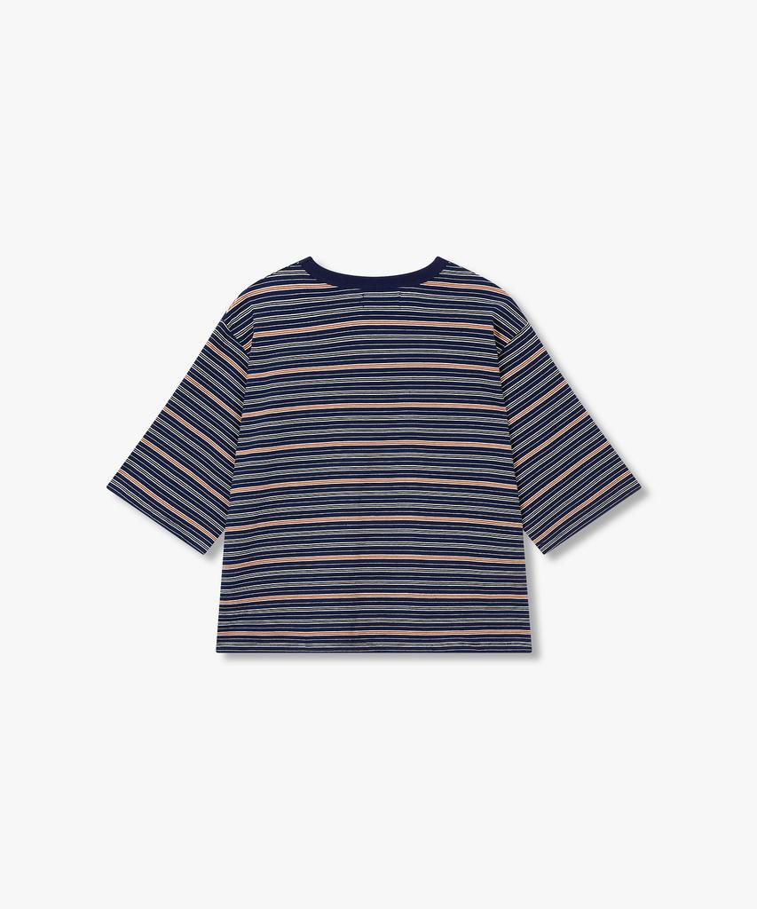 STUDIO TOMBOY Multi Stripe Crop Short Sleeve T-Shirt_Navy 9176222991