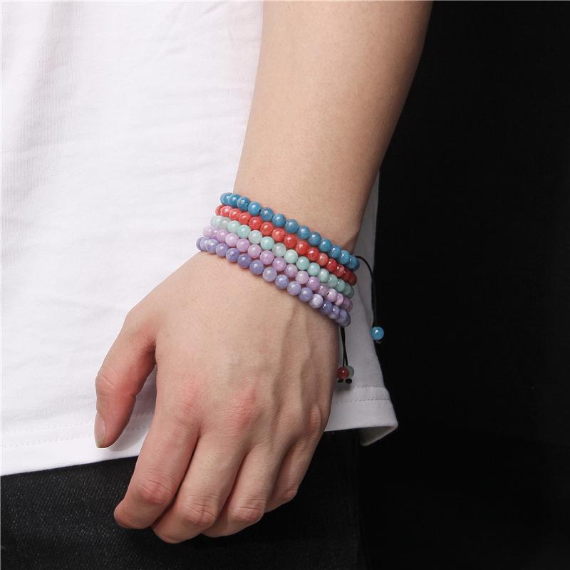 Natural Stone 6mm Beads Bracelet Adjustable Rope String Braided Bracelets For Women Men Amethysts Red Agates Lava Beaded Bangles