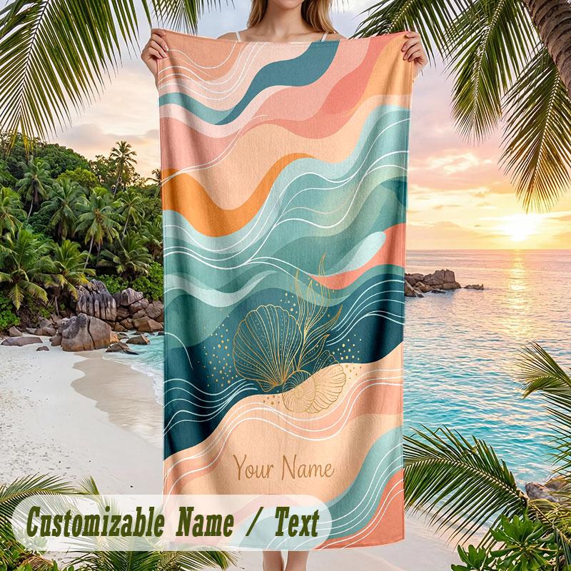 Ocean Otter Friends Theme Quick Dry Beach Towel Custom Name Text Print Large Sand Resistant Towel Beach Vacation