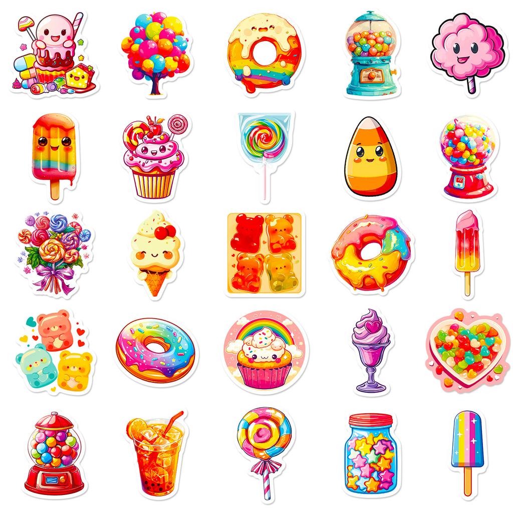 50 Colorful Candy Cartoon Graffiti Stickers Colorful Lollipops Dessert Gummy Bears Stickers Diy Handbook Stickers