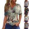 Women's T Shirt Tee Print Button Short Sleeve Daily Weekend Fashion Basic V- Neck Regular Top