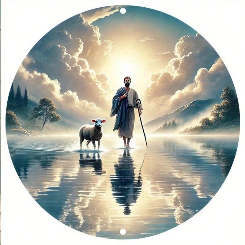 Metal Wall Art Religious Round Poster 8x8 Inch Home Church Decoration