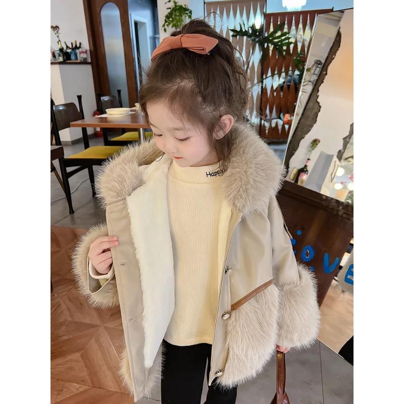 Girls' Autumn Winter Clothes Coat Baby Winter Fashionable Fleece-Lined Coat Little Girl Fur