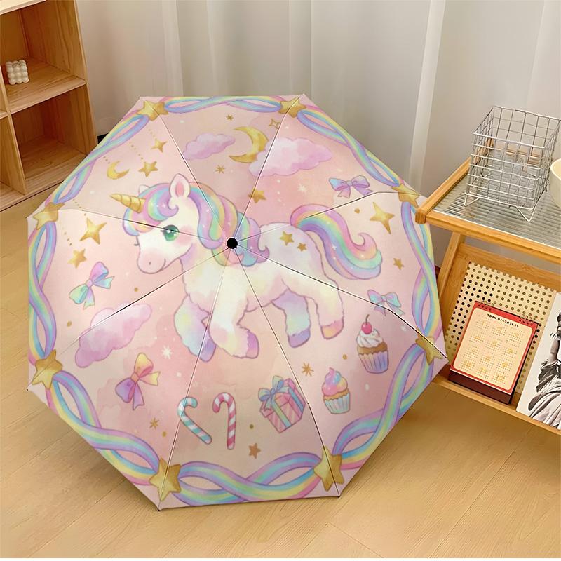 

Rainbow Unicorn in Space Printed umbrella windproof folding umbrella portable sun and rain umbrella suitable for gifting